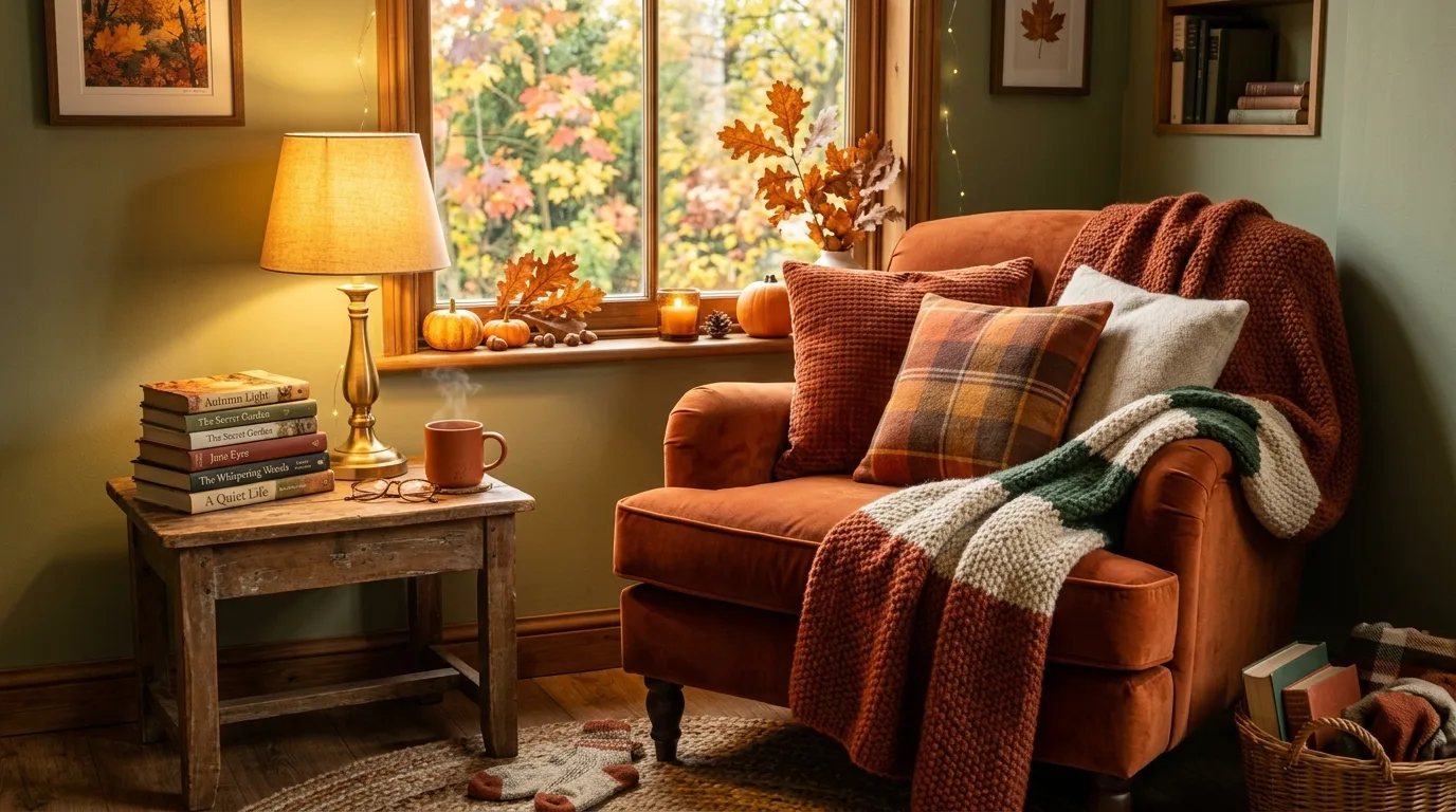 Shift the lighting into a warmer autumn glow inspiration for an indoor fall home.